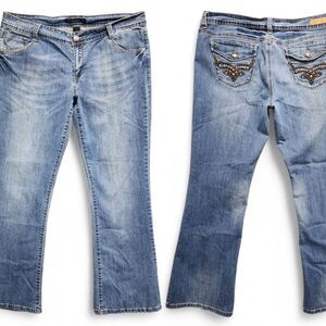 Vintage‎ SouthPole Bootcut Jeans Womens 17 Blue Embroidered Studded Flap Pockets